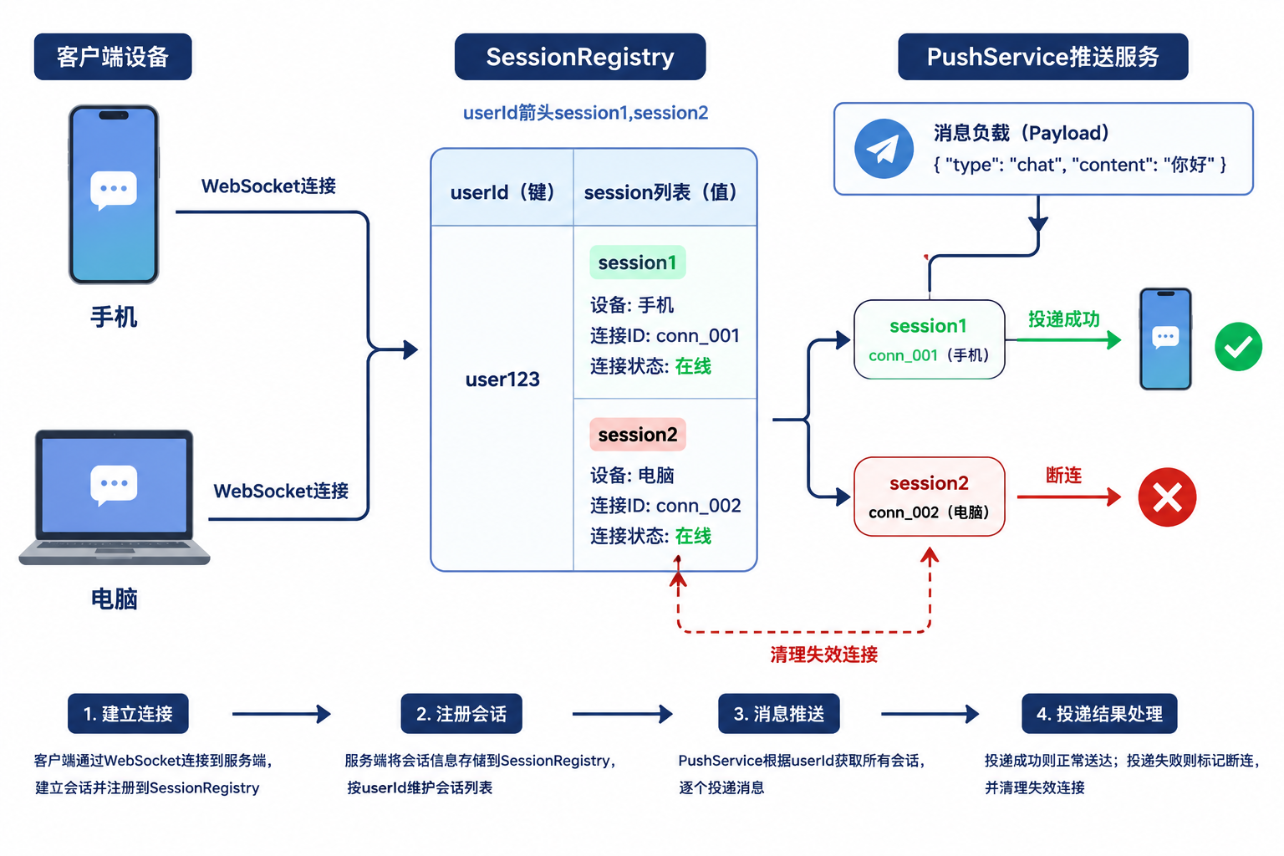 Session Registry 多设备路由架构图